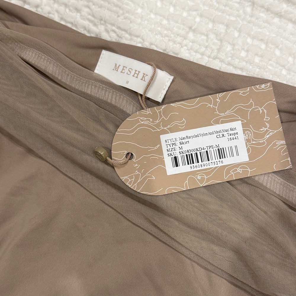 (SOLD) Meshki ~ Jules ~ Recycled Nylon And Mesh Maxi Skirt - Taupe - Picture 10 of 10